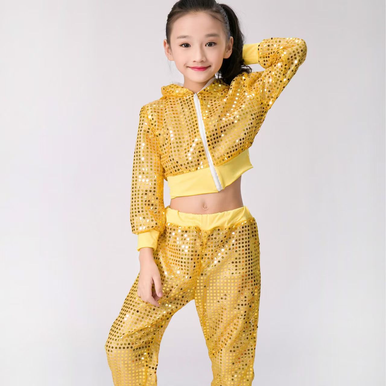 Kids’ Sequined Hip-Hop Dance Set – Cheer & Street Style (5 colors)
