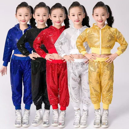 Kids’ Sequined Hip-Hop Dance Set – Cheer & Street Style (5 colors)