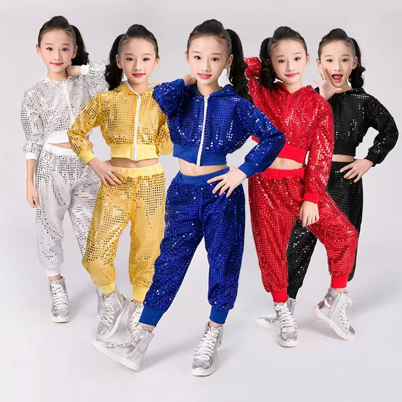 Kids’ Sequined Hip-Hop Dance Set – Cheer & Street Style (5 colors)