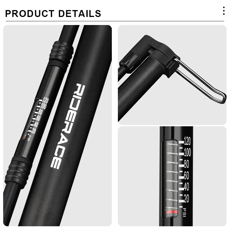 Portable Bike Pump — 120 PSI Alloy Floor Inflator (Schrader & Presta)