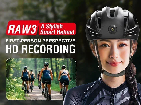RAW3 Smart Bluetooth Bike Helmet with 1080P Camera, Audio, GPS & Rear Safety Lights (WITH or WITHOUT MicroSD Card)