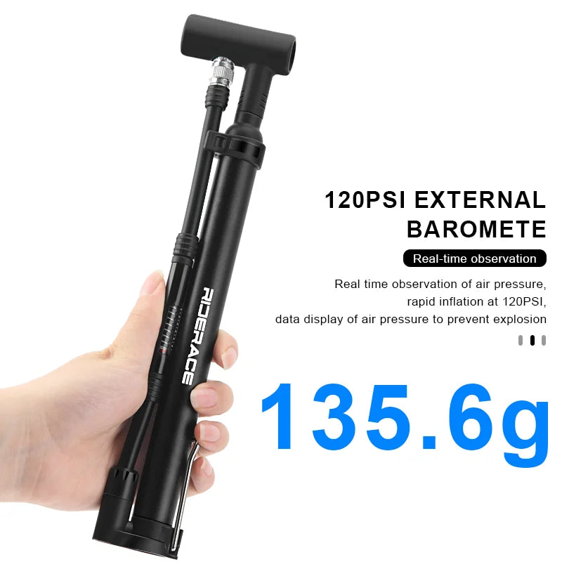 Portable Bike Pump — 120 PSI Alloy Floor Inflator (Schrader & Presta)
