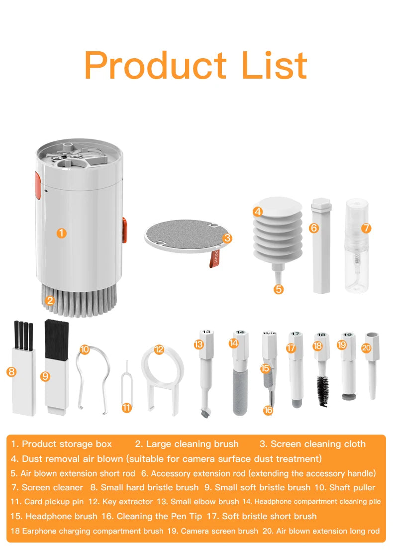 Multi‑Device Cleaning Kit (20‑in‑1 / 8‑in‑1) for Digital Camera, Mobile Phone, Laptop, Keyboard, Airpods, etc.