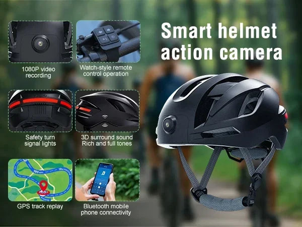 RAW3 Smart Bluetooth Bike Helmet with 1080P Camera, Audio, GPS & Rear Safety Lights (WITH or WITHOUT MicroSD Card)