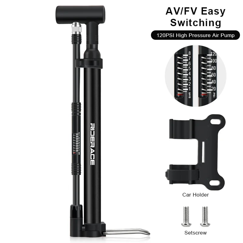 Portable Bike Pump — 120 PSI Alloy Floor Inflator (Schrader & Presta)