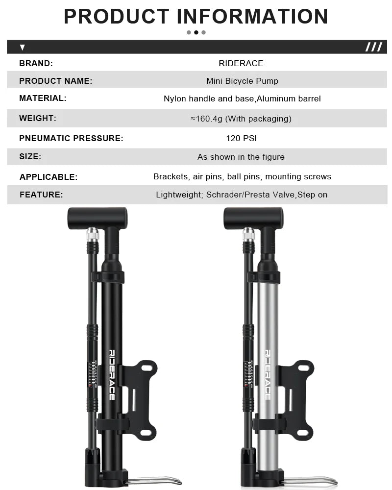 Portable Bike Pump — 120 PSI Alloy Floor Inflator (Schrader & Presta)