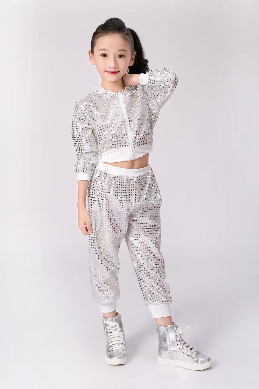 Kids’ Sequined Hip-Hop Dance Set – Cheer & Street Style (5 colors)