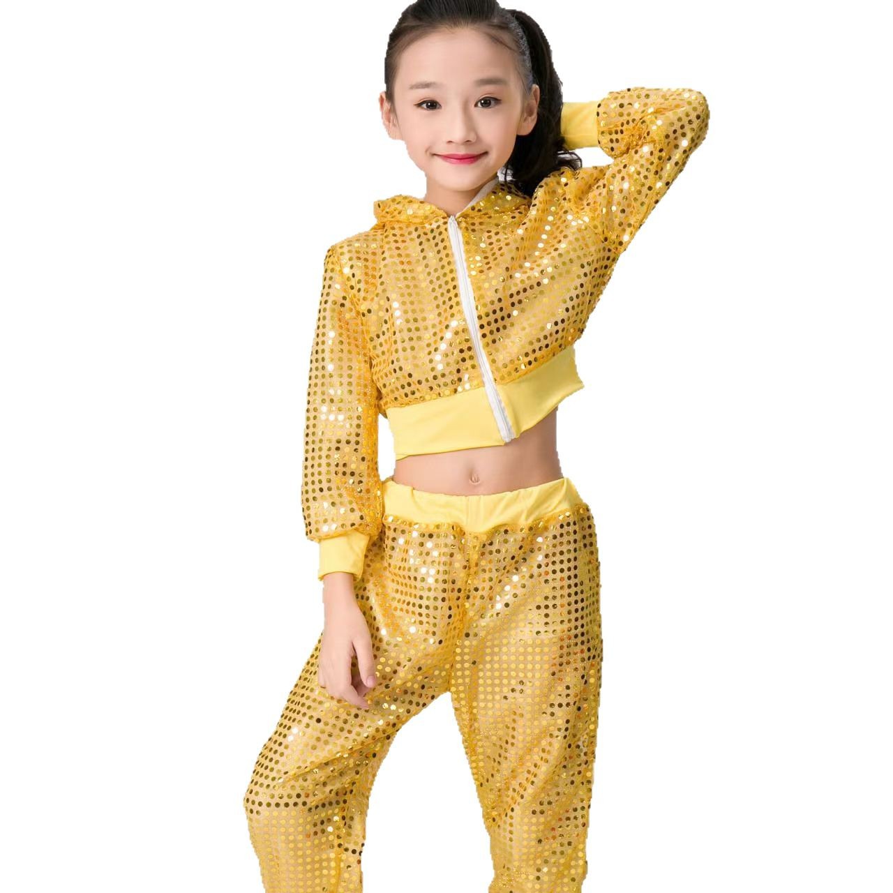 Kids’ Sequined Hip-Hop Dance Set – Cheer & Street Style (5 colors)